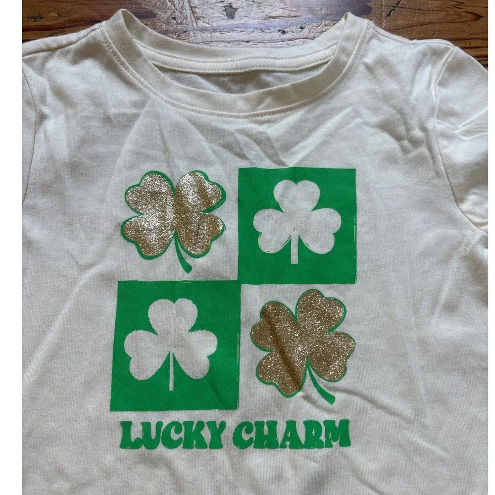 Wonder Nation Graphic Tee Kids White Lucky Charm St Patricks Day NWT SIZE XS 4-5